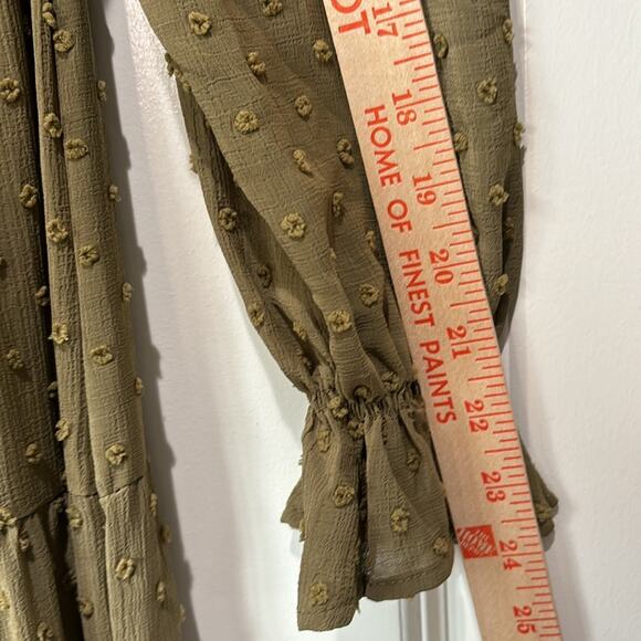 Anthropologie By The River Dot Swiss Smocked Tiered Midi Dress Olive Gre… - Picture 10 of 13